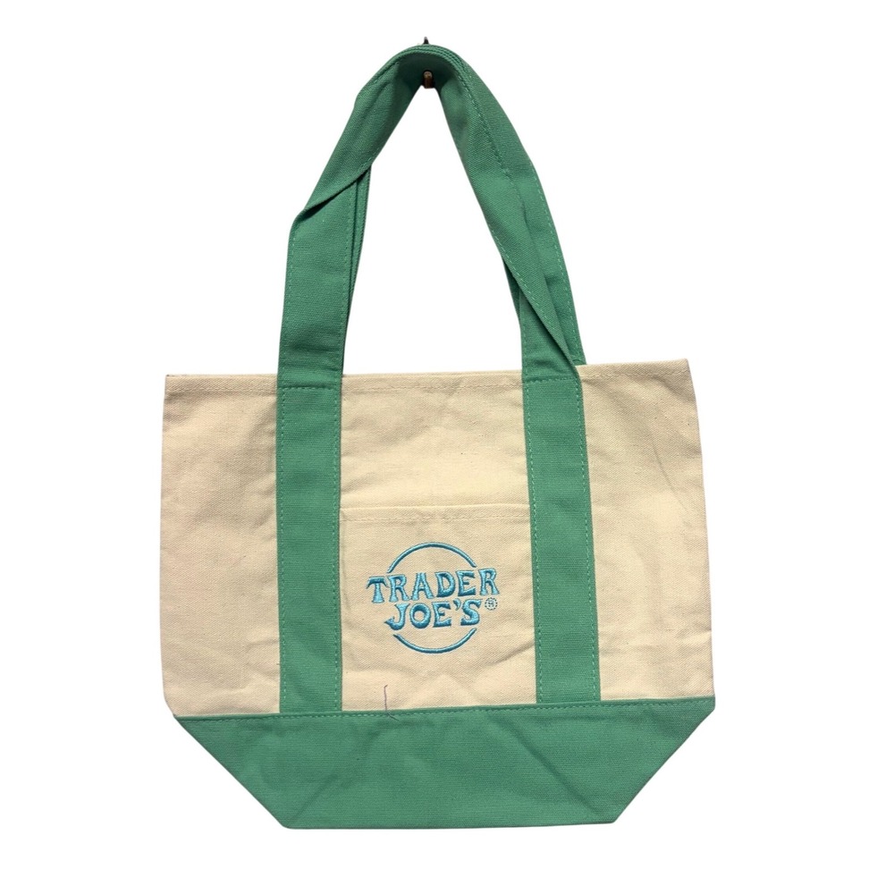Trader Joe's Mini Pastel Canvas Tote Bag Green Limited Edition Spring Easter New